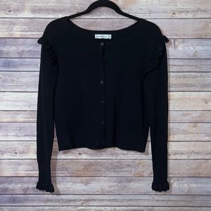 Zara Black Ruffle-Trim Button Cardigan